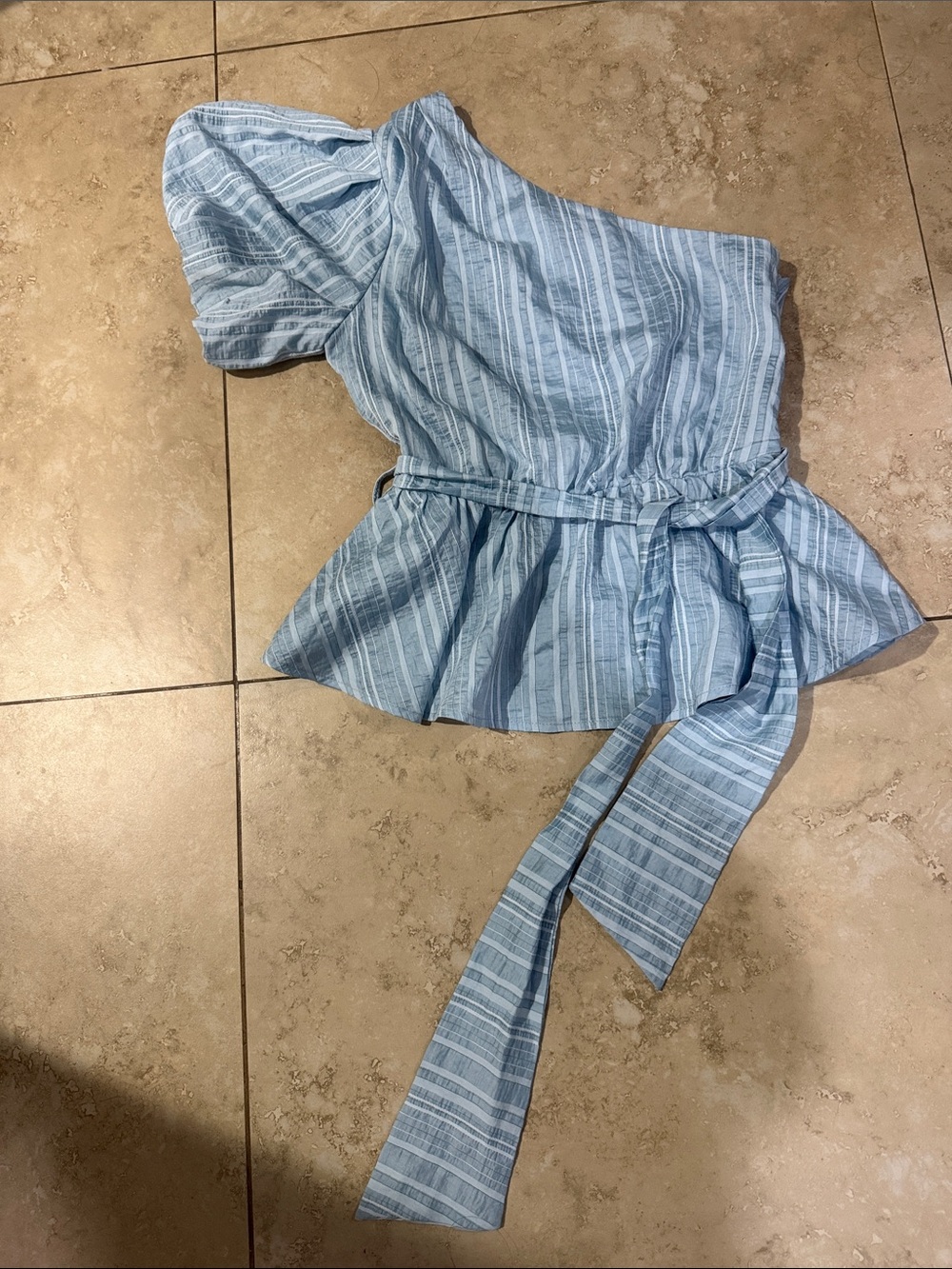 T.J.Maxx Light Blue One-Shoulder Peplum Top with Waist Tie